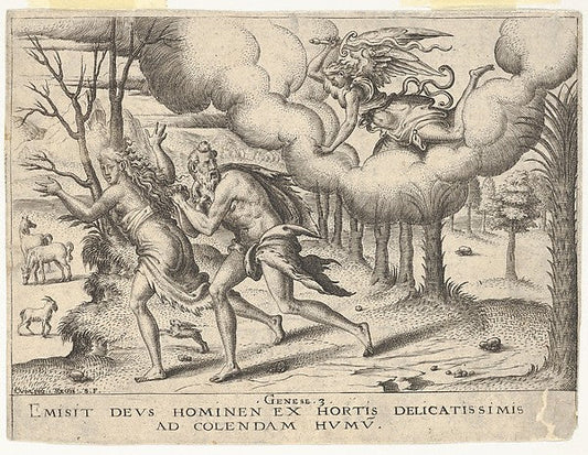 Étienne Delaune:Expulsion from Paradise 16th century, vintage artwork, 16x12"(A3) Poster Print