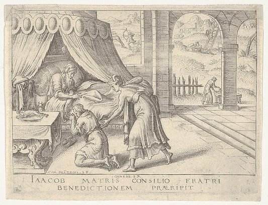 Étienne Delaune:Isaac Blessing Jacob 16th century, vintage artwork, 16x12"(A3) Poster Print