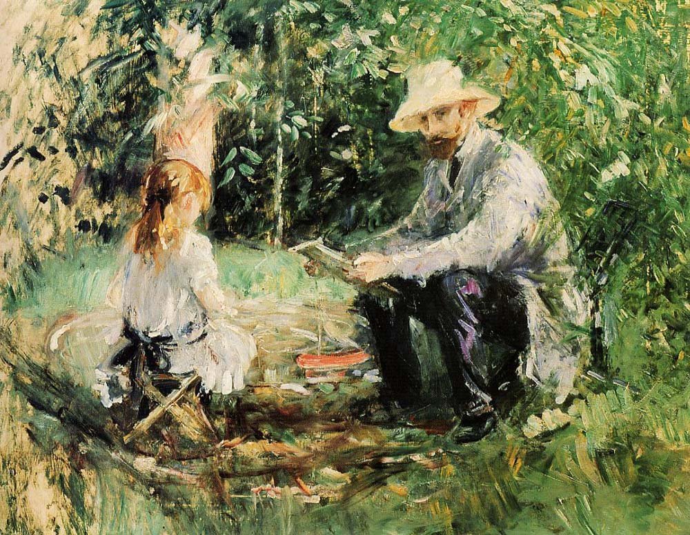 Eugene Manet and His Daughter in the Garden - 1883 - by Berthe Morisot, vintage art, modern poster print