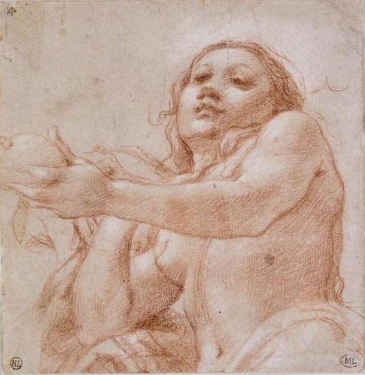 Eve Holding the Apple, Study for the Duomo of Parma, vintage artwork by Correggio, A3 (16x12") Poster Print