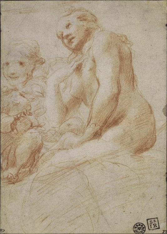 Eve with an Angel and a Putto Holding the Fruit, vintage artwork by Correggio, A3 (16x12") Poster Print