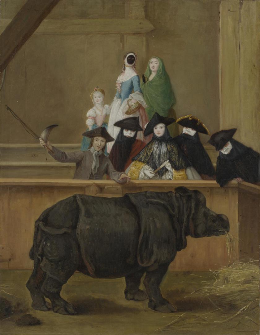 Exhibition of a Rhinoceros at Venice by Pietro Longhi, vintage art, modern poster print
