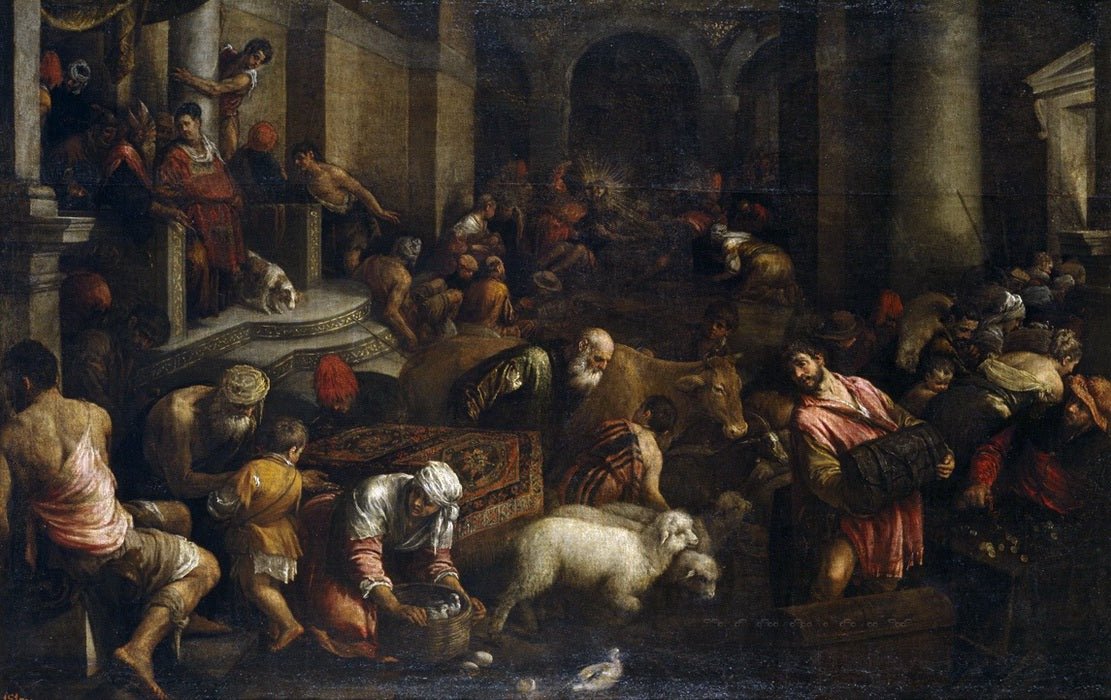 Expulsion of the Merchants from the Temple, vintage artwork by Jacopo Bassano, A3 (16x12") Poster Print