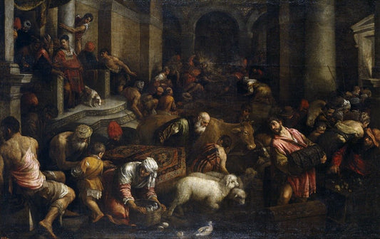 Expulsion of the Merchants from the Temple, vintage artwork by Jacopo Bassano, A3 (16x12") Poster Print