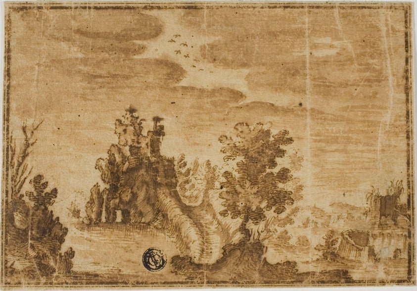 Fairy Castle in Landscape by  Attributed to Alfonso Parigi (Italian, died 1590), 23x16"( A2 size) Poster Print