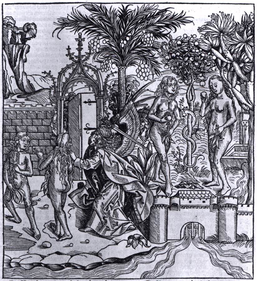Fall man and the Expulsion, vintage artwork by Michael Wolgemut, A3 (16x12") Poster Print