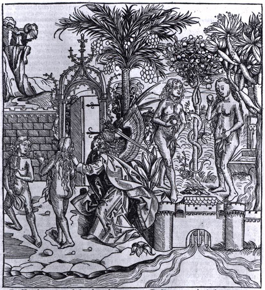 Fall man and the Expulsion, vintage artwork by Michael Wolgemut, A3 (16x12") Poster Print