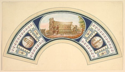 Fan Design with the Coloseum and the Temple of Vesta 18th cent, vintage art, A3 (16x12") Poster Print