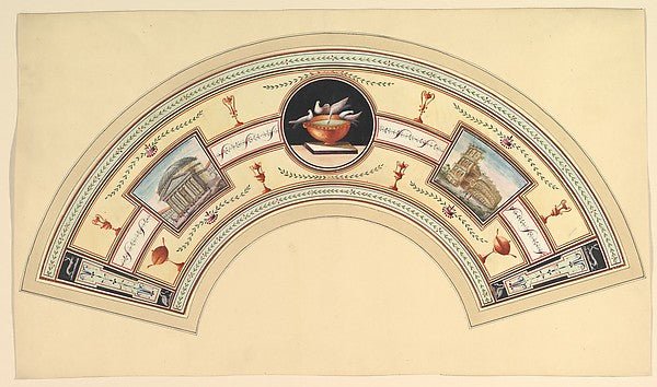 Fan Design with the Pantheon and the Colosseum 18th cent-Anony, vintage art, A3 (16x12") Poster Print