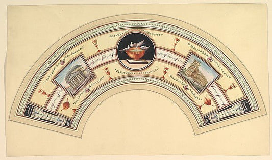 Fan Design with the Pantheon and the Colosseum 18th cent-Anony, vintage art, A3 (16x12") Poster Print