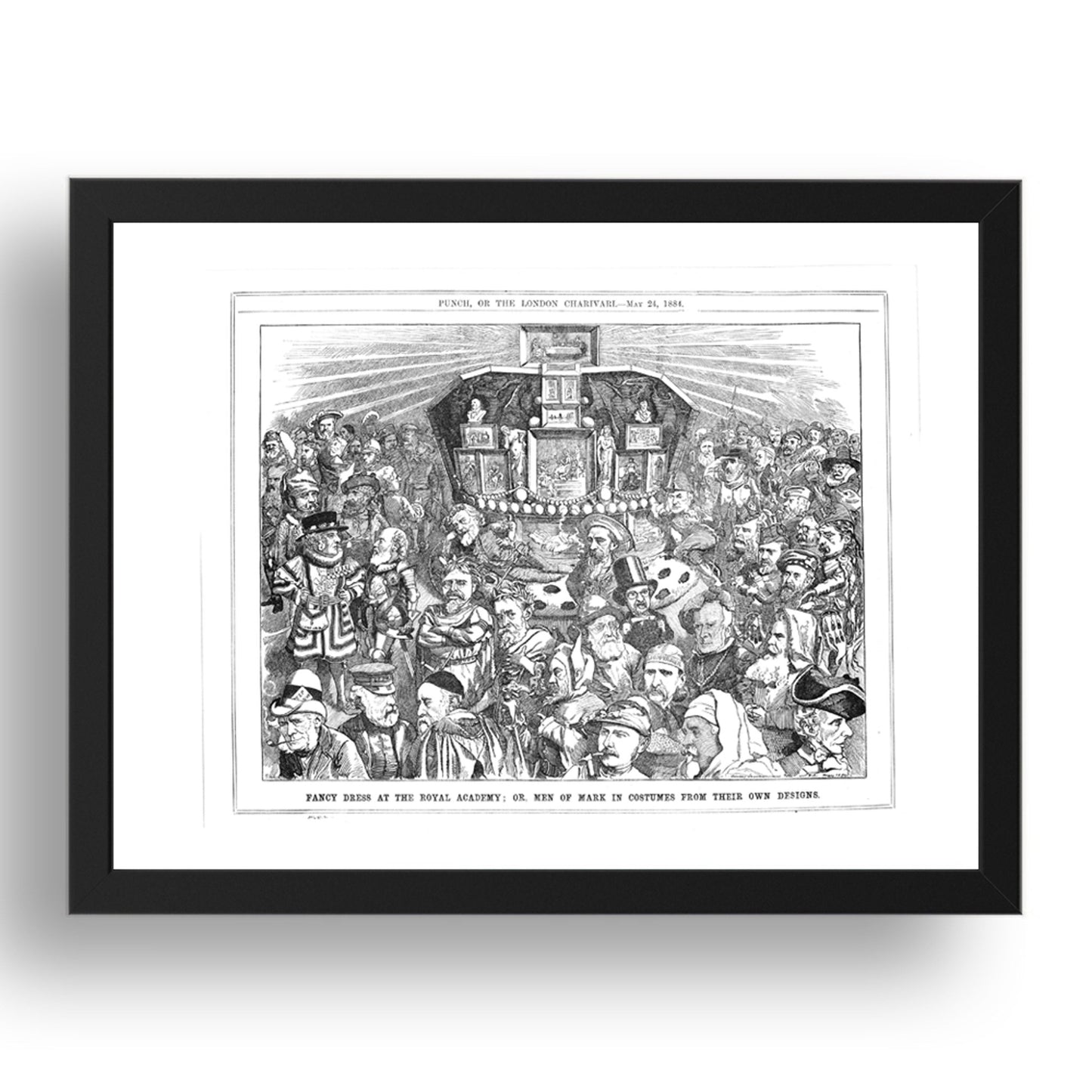 Fancy Dress at the Royal Academy 1884 Cartoon, vintage historic poster in 17x13"(A3) Frame