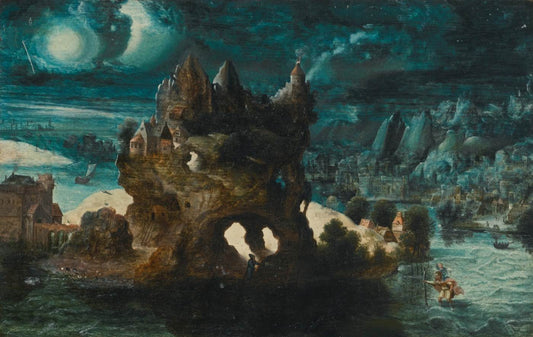 Fantastical Moonlit Landscape, vintage artwork by Herri met de Bles, A3 (16x12") Poster Print