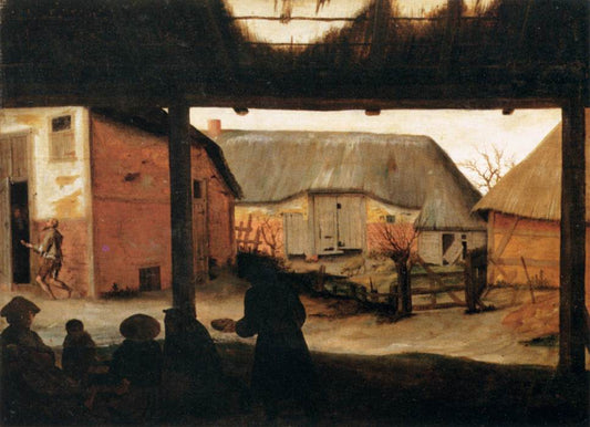 Farmyard with a Beggar, vintage artwork by Cornelis van Dalem, A3 (16x12") Poster Print