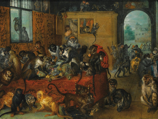 Feast of Monkeys, vintage artwork by Jan Brueghel the Elder, 12x8" (A4) Poster