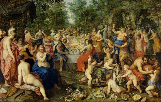 Feast of the Gods with Bacchus, vintage artwork by Hendrick van Balen, 12x8" (A4) Poster