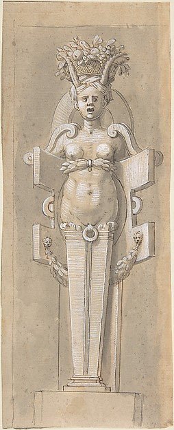 Female Term encased by a Strapwork Panel c1545–65-Anonymous, F, vintage art, A3 (16x12") Poster Print