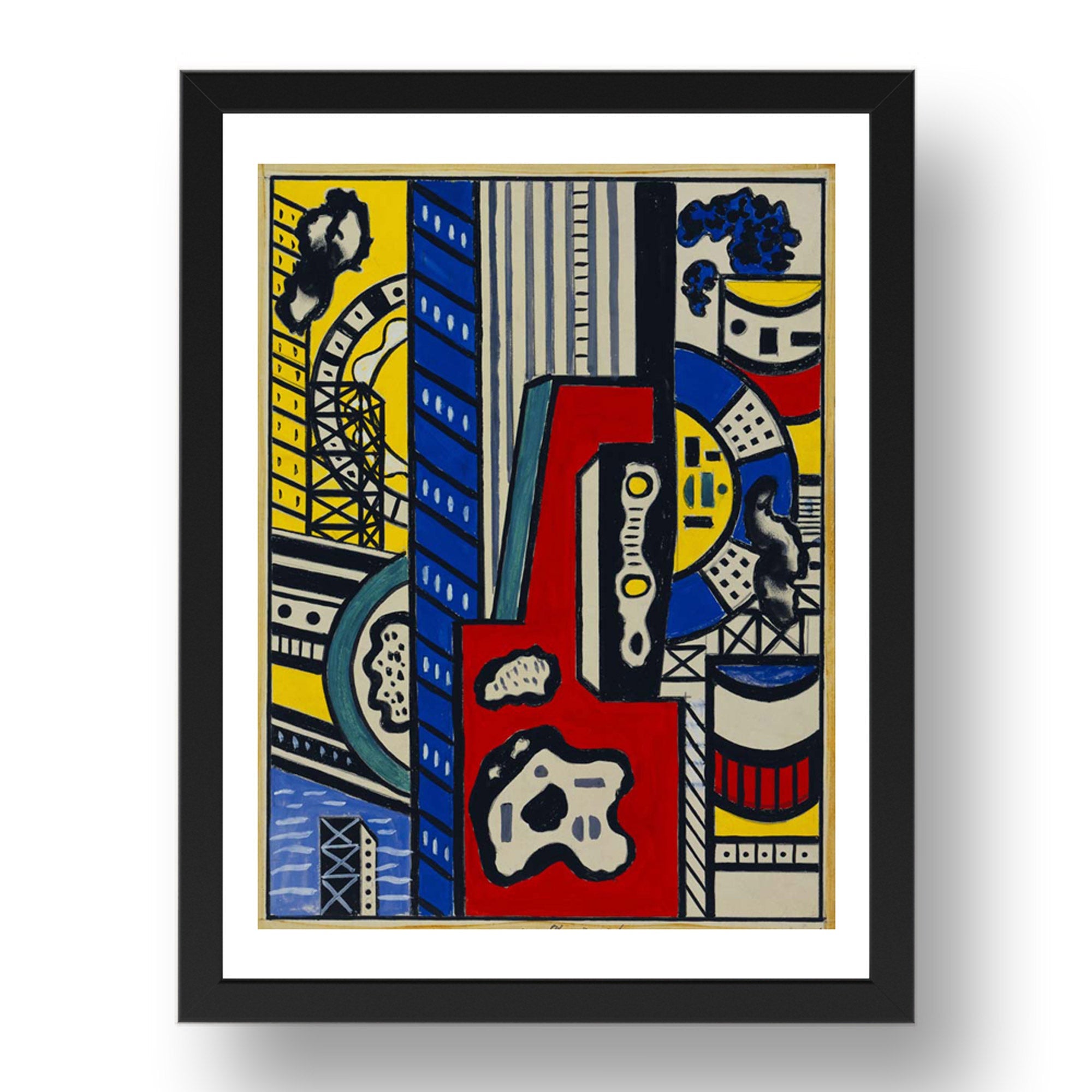 Fernand Leger: Study for Cinematic Mural, Study IV, modernist artwork, A3 Size Reproduction Poster Print in 17x13" Black Frame