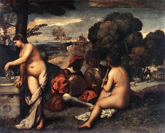 Fête champêtre (Pastoral Concert), vintage artwork by Giorgione, A3 (16x12") Poster Print