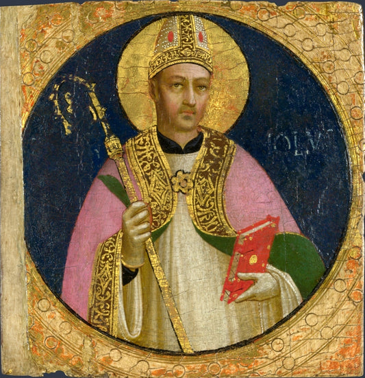 Fiesole San Domenico Altarpiece - Saint Romulus, vintage artwork by Attributed to Fra Angelico, A3 (16x12") Poster Print