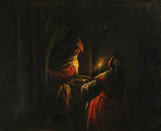 Figures in a Candelit Interior, vintage artwork by Francesco Bassano  the Younger, 12x8" (A4) Poster