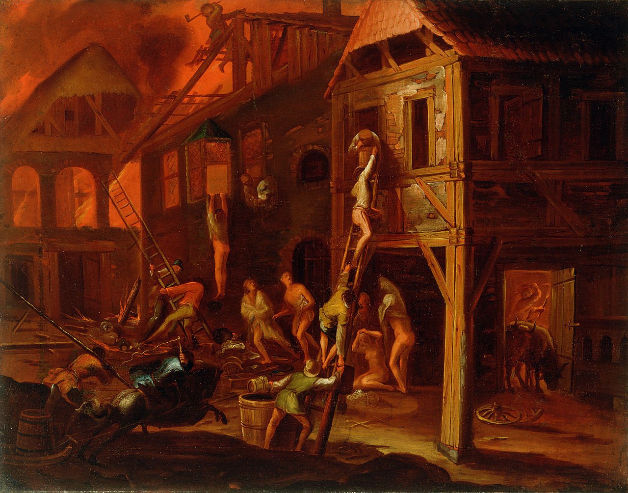 Fire in a Village, vintage artwork by Gillis van Valckenborch, A3 (16x12") Poster Print
