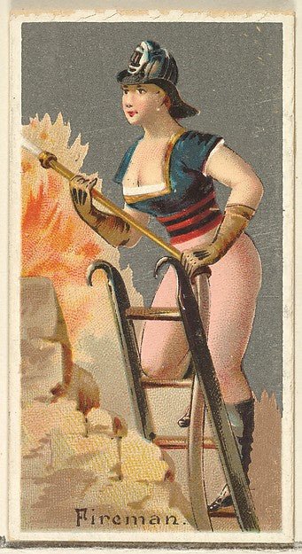 :Fireman from the Occupations for Women series for Old Judge and Dogs Head Cigarettes 1887, vintage artwork, 16x12"(A3) Poster Print