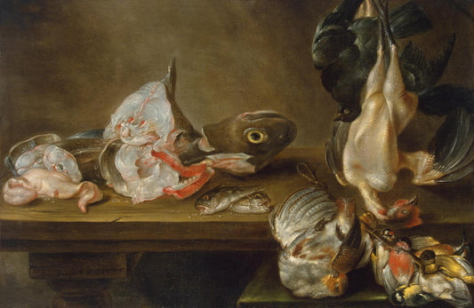 Fish and Dead Game, vintage artwork by Alexander Adriaenssen, 12x8" (A4) Poster