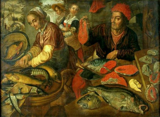 Fish market, vintage artwork by Joachim Beuckelaer, A3 (16x12") Poster Print