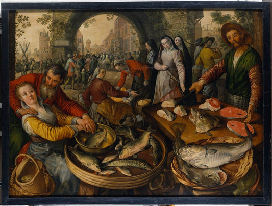 Fish Market with Ecce Homo, vintage artwork by Joachim Beuckelaer, A3 (16x12") Poster Print