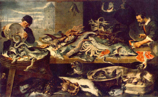 Fish Stall, vintage artwork by Frans Snyders, 12x8" (A4) Poster