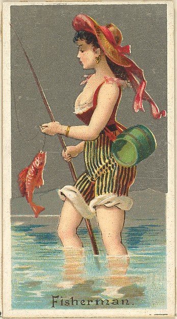 :Fisherman from the Occupations for Women series for Old Judge and Dogs Head Cigarettes 1887, vintage artwork, 16x12"(A3) Poster Print