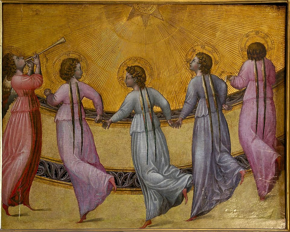 Five Dancing Angels, vintage artwork by Giovanni di Paolo, A3 (16x12") Poster Print