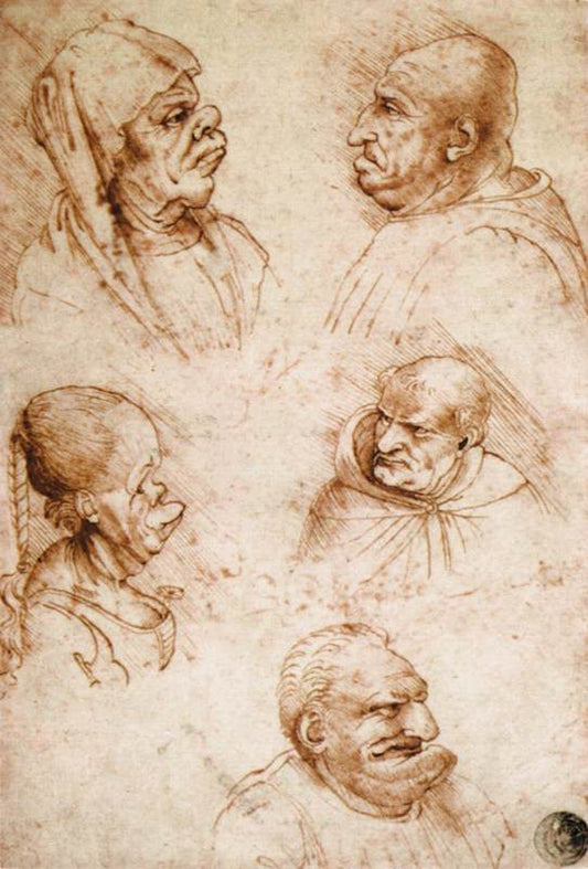 Five Grotesque Heads, vintage artwork by Francesco Melzi, A3 (16x12") Poster Print