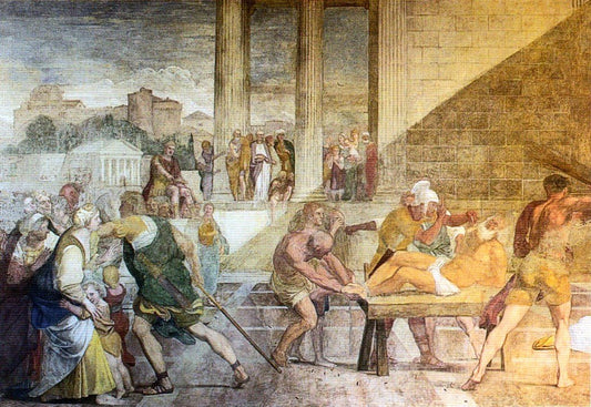 Flagellation of Saint Andrew, vintage artwork by Domenichino, 12x8" (A4) Poster