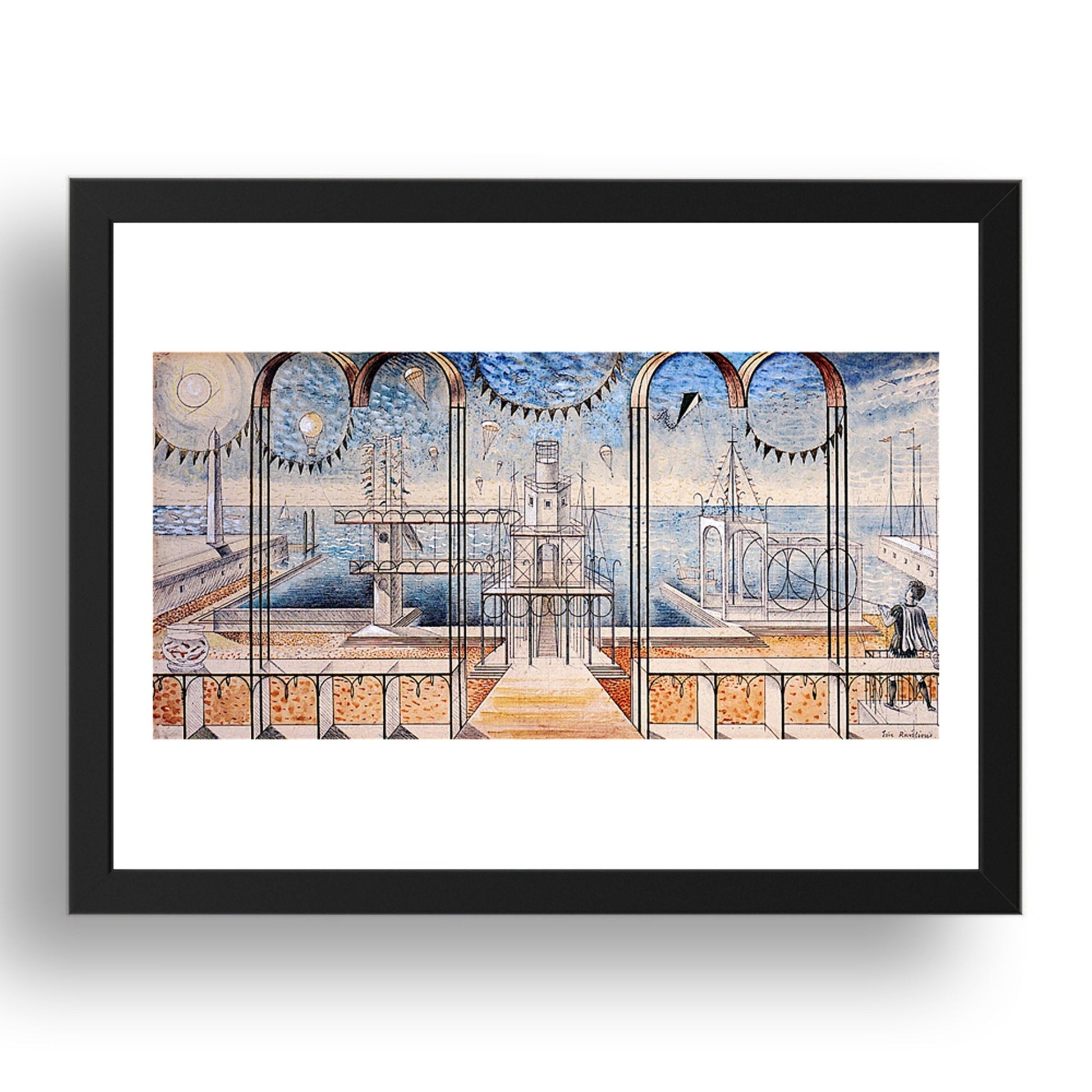 Flags (Midland Hotel, Morecambe 1933 by Eric Ravilious, 17x13" Frame