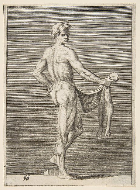 Flayed man seen from behind 1531–76-Giulio Bonasone , vintage art, A3 (16x12") Poster Print