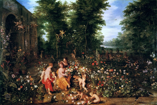 Flora in the Flower Garden, vintage artwork by Jan Brueghel the Elder, 12x8" (A4) Poster