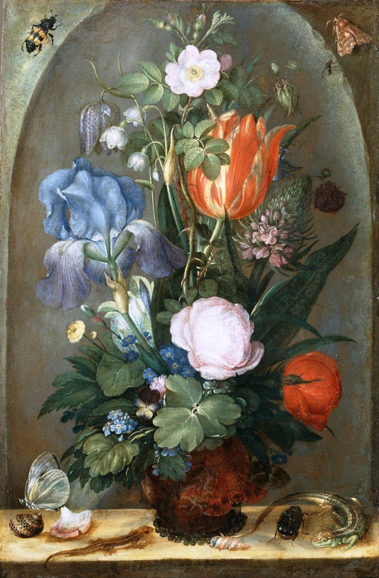 Flower Piece with Two Lizards, vintage artwork by Roelant Savery, A3 (16x12") Poster Print