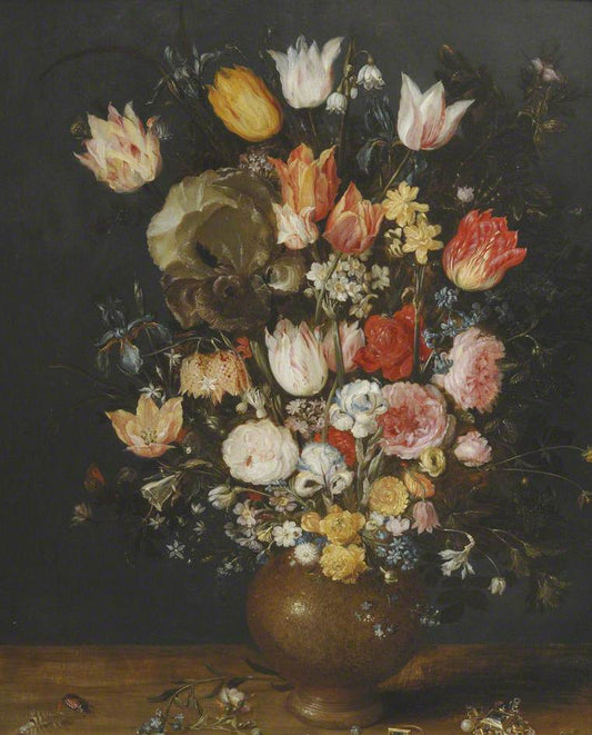 Flowers in a Stoneware Vase, vintage artwork by Jan Brueghel the Elder, 12x8" (A4) Poster