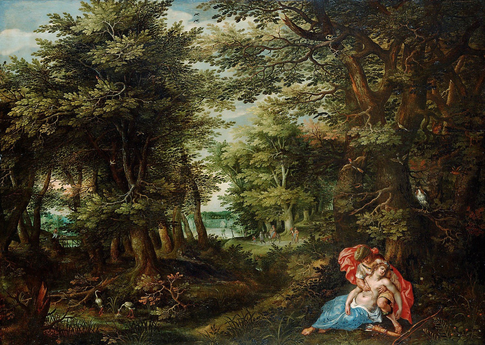 Forest Landscape with Cephalus and Procris, vintage artwork by Denijs van Alsloot, 12x8" (A4) Poster