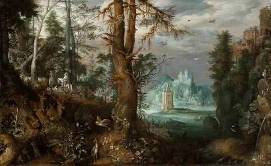 Forest Scene with Hunters, vintage artwork by Roelant Savery, A3 (16x12") Poster Print