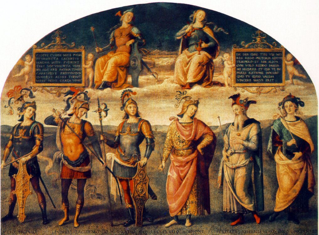 Fortitude and Temperance with Six Antique Heroes, vintage artwork by Perugino, A3 (16x12") Poster Print
