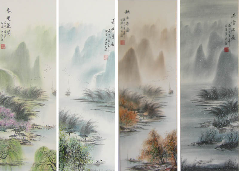 fourseasons2, historic, vintage ukiyo-e Japan artwork,12x8"(A4) Poster Print