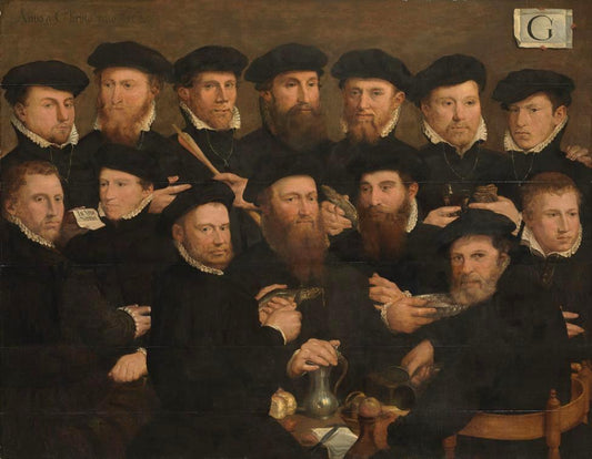 Fourteen Militiamen from Squad G, vintage artwork by Dirck Barendsz., A3 (16x12") Poster Print