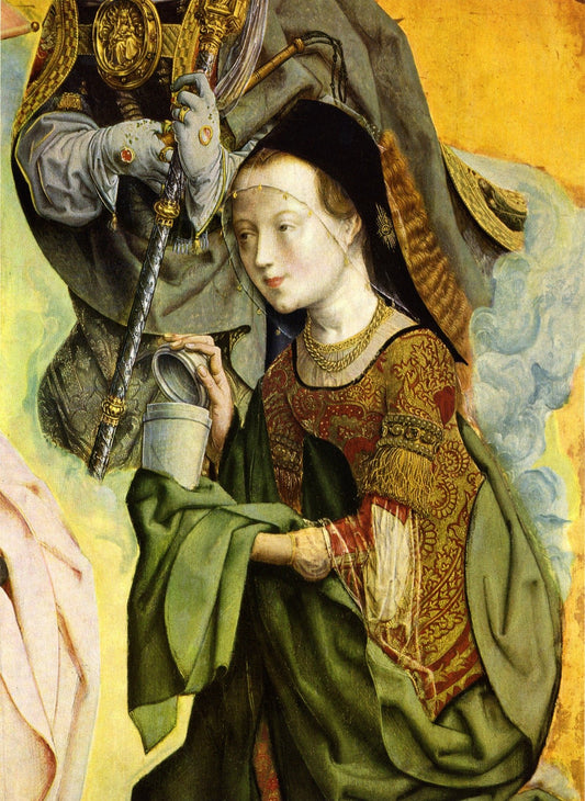 Fragment from The Master of Saint Bartholomew Altarpiece: Angels Agnes and Cecilia, vintage artwork by Master of the Saint Bartholomew Altarpiece, A3 (16x12") Poster Print