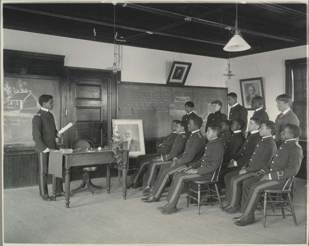 Frances Benjamin Johnston - English Literature Lesson on Whittier Middle Class The Hampton Institute Hampton Virginia, vintage historic photograph, modern poster print