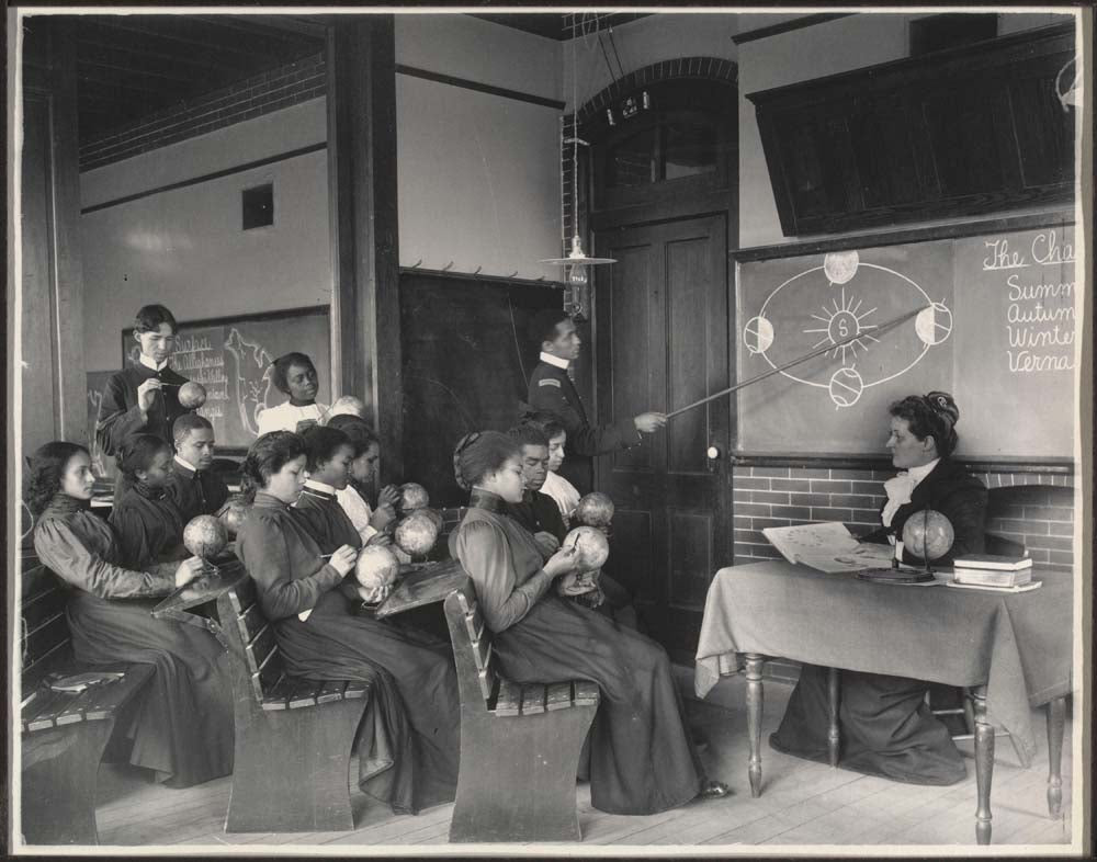 Frances Benjamin Johnston - Geography Studying the Seasons The Hampton Institute Hampton Virginia, vintage historic photograph, modern poster print