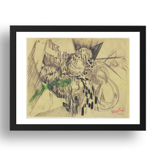Frantisek Kupka: Study with Green, modernist artwork, A3 Size Reproduction Poster Print in 17x13" Black Frame