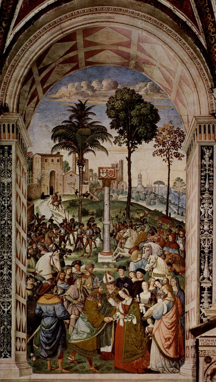 Frescos on the Life and Deeds of Enea Silvio Piccolomini, Pope Pius II, vintage artwork by Pinturicchio, A3 (16x12") Poster Print