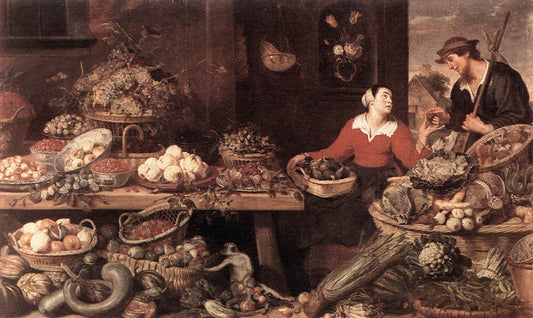 Fruit and Vegetable Stall, vintage artwork by Frans Snyders, 12x8" (A4) Poster